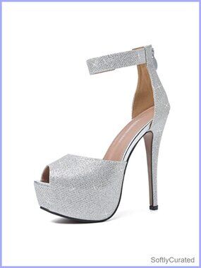 Women's Platform High Heel Sandals Peep Toe Ankle Strap Stiletto Zip